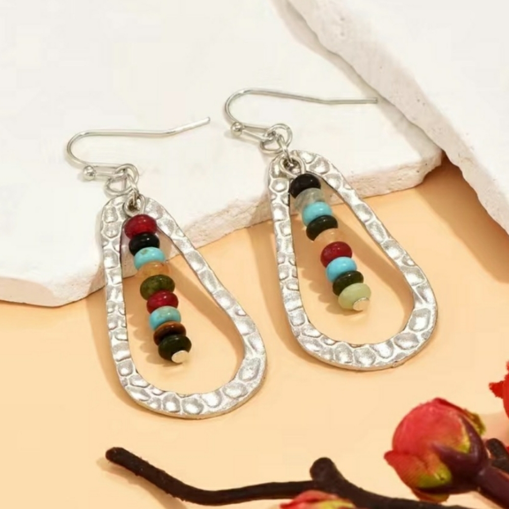 Bohemian Silver Beaded Earrings, NWT